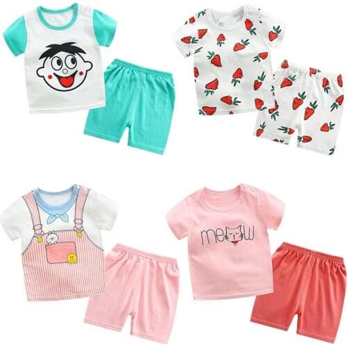 Middle And Small Children Summer Cotton Short Sleeve Suit Baby Clothes T-Shirt Shorts Childrens Wear Suit Cartoon Leisure