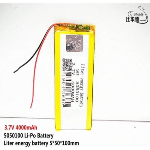 2pcs Liter energy battery Good Qulity 3.7V,4000mAH,5050100 Polymer lithium ion / Li-ion battery for TOY,POWER BANK,GPS,mp3,mp4