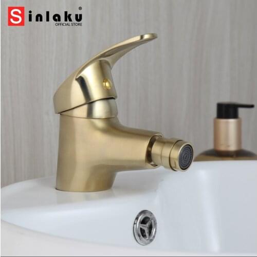 Brushed Gold Bathroom Bidet Faucet Solid Brass Wash Basin Sink Mixer Tap Waterfall Spout Deck Mounted Hot & Cold Mixer Faucet