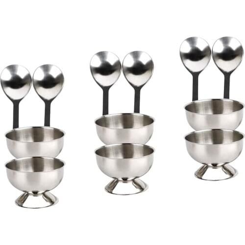 Stainless Steel Egg Cups Set For Hard Soft Boiled Eggs With 6 Egg Cup Holders 6 Egg Spoons,Enjoy Egg Cups Breakfast