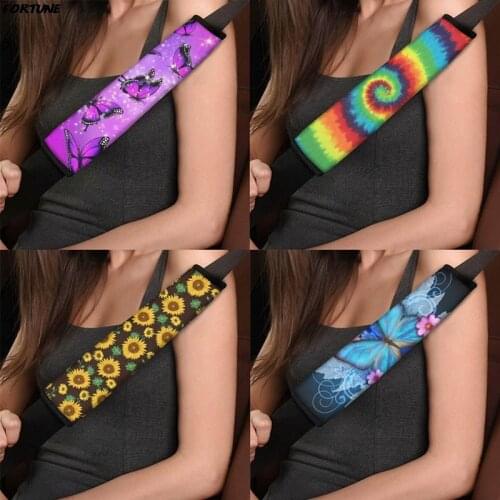 Butterfly Skull Flower Printed Car Seat Belt Shoulder Pads Cover Auto Seat Belt Protector For Car Interior Styling Accessories