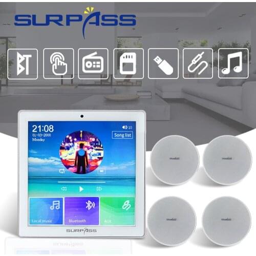 Touch Screen Bluetooth Wall Amplifier Fm Audio HiFi Home Stereo Sound Theater System Ceiling Speaker 4*25W Subwoofer Music Kit