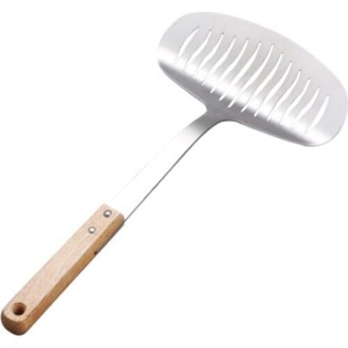 Stainless Steel Long wood Handle Drain Shovel Thickening Cooking Spatula Turner Fried Fish Bread Meat Clamp Spade Kitchen Tools