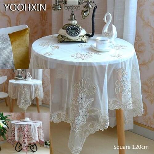 NEW Lace Mesh beads square 120cm Embroidered table cover cloth towel tablecloth Christmas wedding birthday party kitchen decor