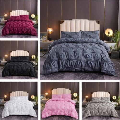 Solid Color Duvet Cover Pinch Pleat Bedding Set Quilt Bed 2 People Adult 200x200 Twin Size Single Luxury Home Textiles Couple