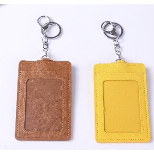 Office Buliding Pass Access Staff ID Work Card Holder Fashion Leather Employees Name Tag Badge Holder Card Cover with Keychain