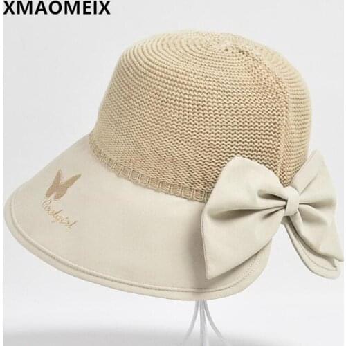 XMAOMEIX Multicolor New Summer Womens Panama Bucket Hat Foldable Breathable Sunhat Embroidery Bow Decoration Female Beach Hats