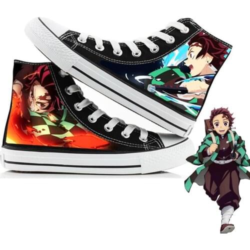 Demon Slayer Kimetsu No Yaiba 3D Printed Canvas Shoes Men and Women Casual Anime Cartoon High Help Canvas Shoes Couples Shoes