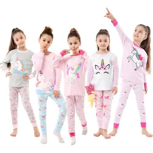 Baby Girls Unicorn Pajamas Sets Kids Animal Cartoon Sleepwear Autumn Children Full Sleeve Nightwear Tops+Pants Pjs Suit for 2-8Y