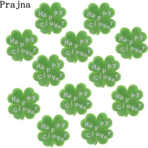 Prajna 10PCS Four Leaf Clover Patch Iron On Patches Cartoon Badges Sew Applique Cheap Embroidered Patches For Clothing Wholesale