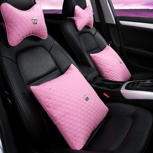 Crown Pink PU leather Neck Pillow Back Pillow Diamond Blingbling Girl Lady Car Neck Cushion Back Support 1pcs