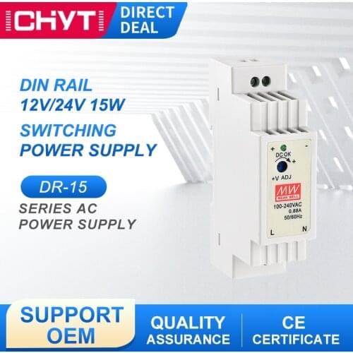 DR-15 15W 100-240V AC To DC 12V 24V 1.25A 0.63A Single Output Industrial DIN Rail Switching Power Supply