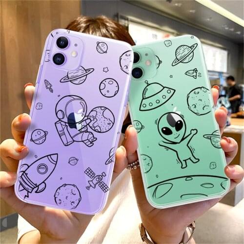 Shockproof Spaceship Alien Case For iPhone 12 11 Pro XS Max XR 12 Mini 5S SE 2020 6 6s 7 8 Plus Transparent Soft TPU Back Cover