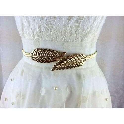 Womens Fashion Stylish Metal Golden Silver Leaves Chain Belt Waist Elasticity Waist Belt High Quality Clothes Dress Decoration