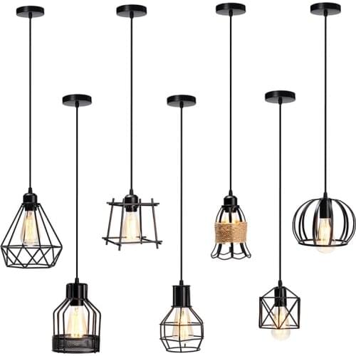 Retro cage pendant light iron minimalist retro Scandinavian loft pyramid pendant lamp metal Hanging Lamp E27 Indoor