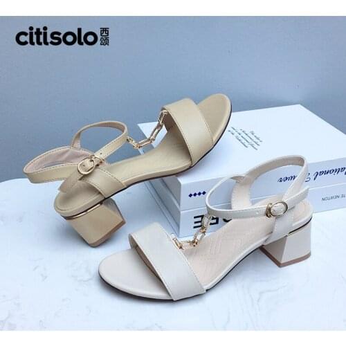 X1063 Xisong Summer New Simple Fashion One Line Sandals Open Toe Thick Heels Womens Shoes Youth High Heels