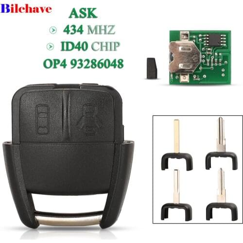 Bilchave 2 Buttons Smart Remote Car Key ASK 434Mhz ID40 Chip OP4 93286048 Fob For Opel Astra 2002 2008 Uncut Blade Replacement