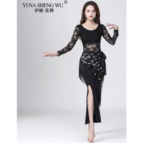 New Latin Dance Skirt Belly Dance Embroidery Sequins Fringed Hip Scarf Triangle Skirt Latin Dancing Practice Hip Scarf 6 Colours