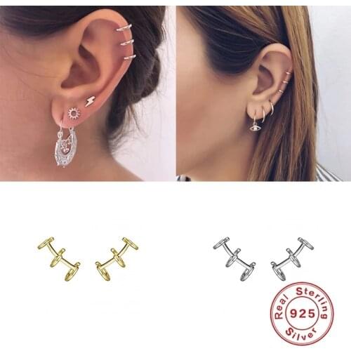 Aide Ear Cuff Genuine 925 Sterling Silver Punk Tirple Circle Clip Earrings for Women Three Layer Ear Clips Chic Fashion Jewelry