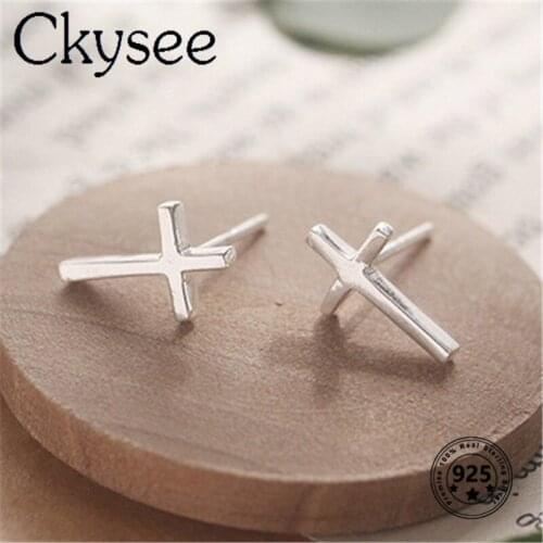 Ckysee Korean 925 Sterling Silver Earring Simple Temperament Cross Version Earrings For Women Fashion Jewelry 2021 Trend