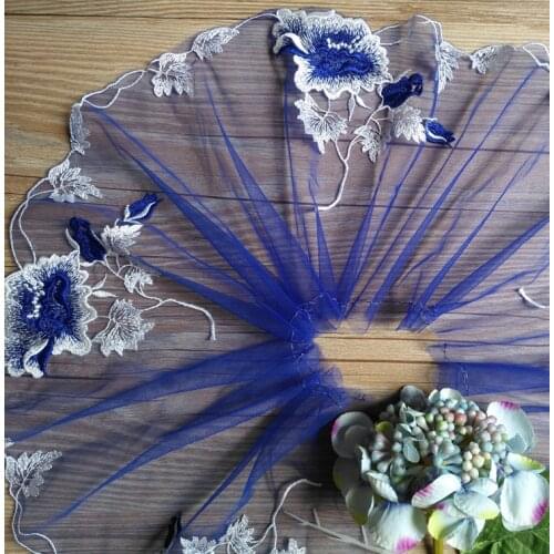 1 Yard Hot Sale 18cm width Embroid Sewing Ribbon Guipure Blue Lace Trim or Fabric Warp Knitting DIY Garment Accessories