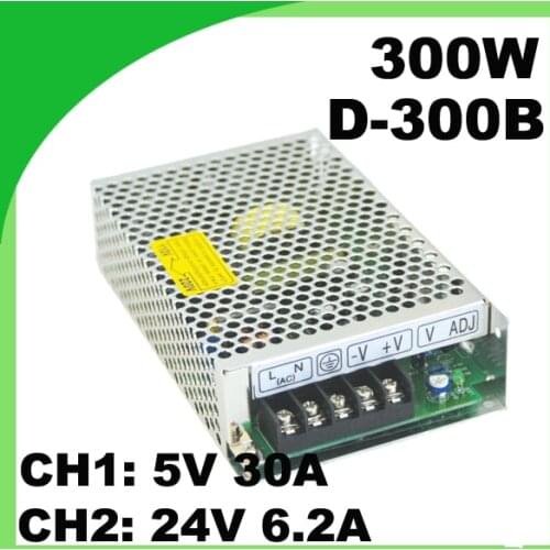 110 / 220VAC 300W dual switching power supply D-300B 5V 30A & 24V 6.2A ac to dc voltage converter