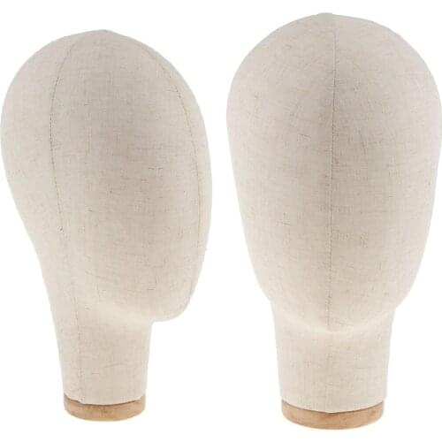 2 Mannequin Cork Canvas Block Head Wigs Cap Making Display Holder 21'' Beige