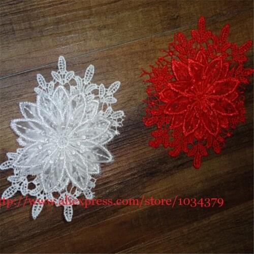 3Pcs 10X 9cm Wedding Headband Hair Accessories Venise Lace Beautiful Ivory/Red Flower Floral Motif Appliques BD0110
