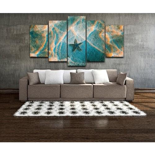 5 Panels The Beach Painting HD Wall Art Pictures Modular Star Artwork Vintage Home Decor