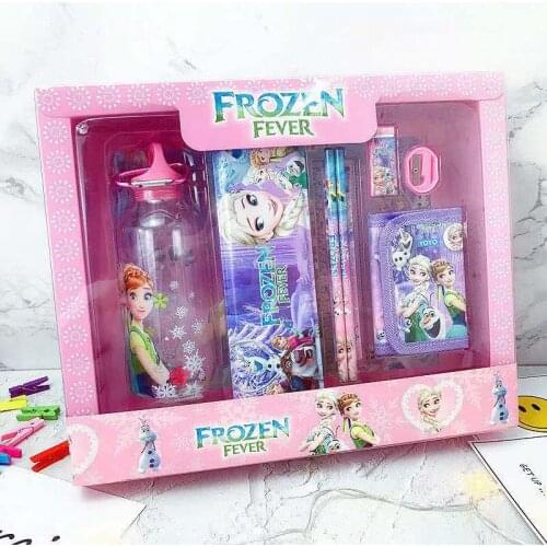8-piece Disney Stationery Set Cute Frozen Water Cup Stationery Box Coin Purse Pencil Eraser Pencil Sharpener Set Learning Gift