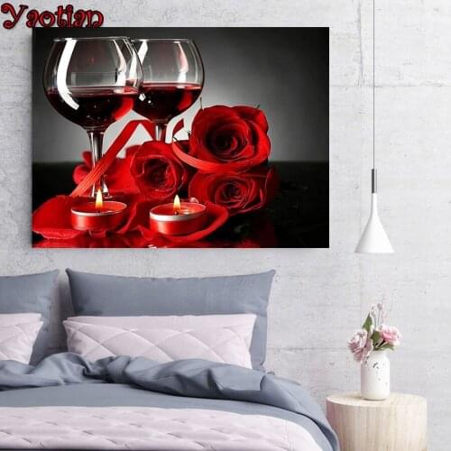 5D Diamond Painting Romantic Rose Wine Nordic Style Living Room Corridor Diamond Mosaic Diamond Embroidery Valentines Day Gift