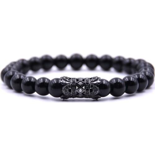 KANGKANG 2019 Retro Bright Black 8mm Stone Bracelet Pave CZ 4 color Flower tube Bracelets Men&Women charm gift Creative Jewelry