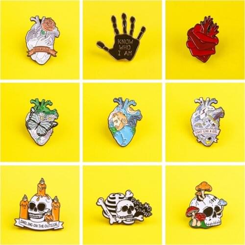 Heart Brooch Skull Metal Badges For Clothes Enamel Pin Punk Icon On The Backpack Set Lapel Pin On Clothes Gesture Decorative Pin