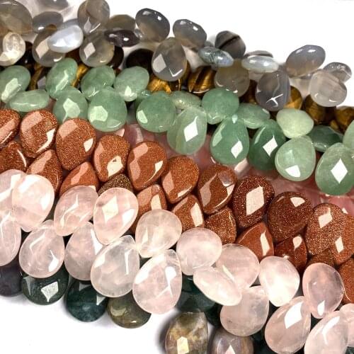 29pcs Faceted Beads Natural Agates Bead Flat Drop Shape for Jewelry Making Necklace Bracelet Accessories 13x18x6mm Length 20cm