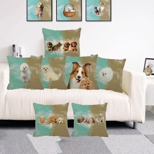 XUNYU Lovely Beautiful Dog Throw Pillow Case Sofa Bed Cushion Cover Linen Pillowcase Home Decor Pillow Case 45cm x 45cm C0010