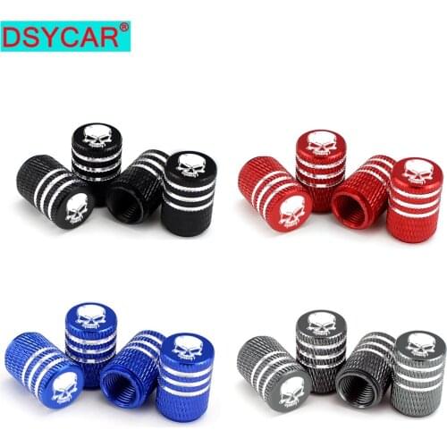 DSYCAR 4Pcs/Set for Car Truck Motorcycle Bicycle Valve Stem Cover Tire Accessories New Universal Skull Alu-alloy Tire Valve Caps