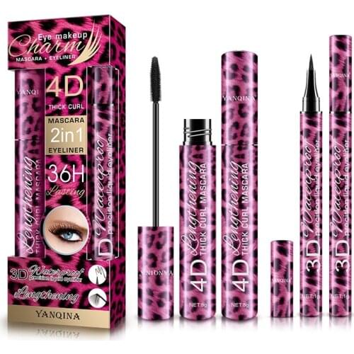 Two-in-one Professional Womens Ultimate Black Liquid Eyeliner Mascara Long-lasting Quick-drying Eyeliner Makeup Beauty Tool