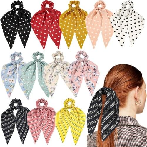 Bohemian Print Elastic Hair Bands Bowknot Scrunchies for Women Girls Hair Ties Ponytail Holder Polka Dot Hair Accessories