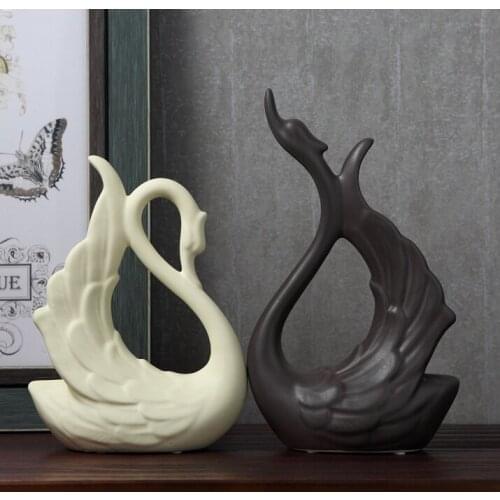 PORCELAIN SWAN COUPLE SCULPTURE CERAMIC ANIMAL LOVERS STATUE DECOR CRAFT ORNAMENT FOR WEDDING FAVOR AND VALENTINES DAY GIFT
