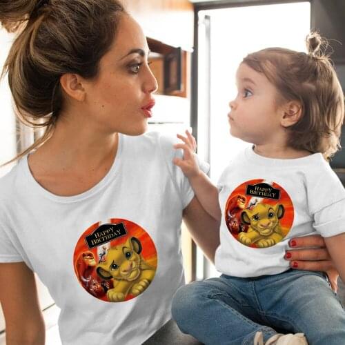 Baby Boy Girl T-shirt Summer The Lion King HAPPY BIRTHDAY Letter Print Adult Short Sleeve Fashion Family Matching Clothes