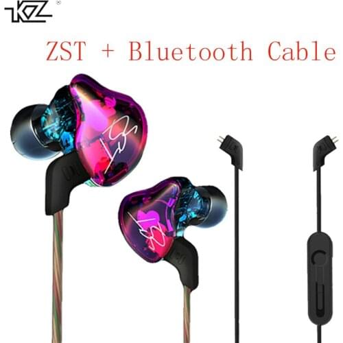 KZ ZST Hybrid Earphone Bluetooth+Wired 2 Cables Armature+Dynamic Drive HI-FI Bass Earphones for Sport Music Smart Phones Earbuds
