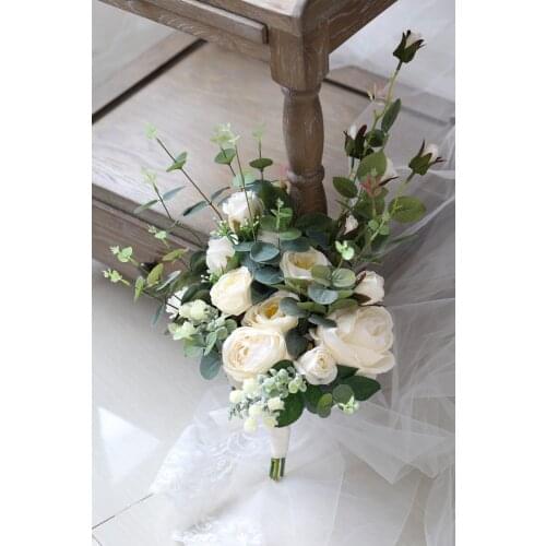 SESTHFAR Summer Elegant Wedding Silk Bouquet Artificial White Roses Flowers Hydrangea Garden Bridal Bouquet Accessories mariage