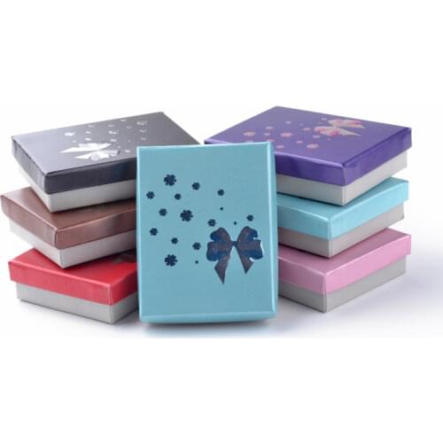 12pcs Cardboard Necklaces and Earrings Set Boxes with Sponge Inside For Jewelry Gifts Storage Display Box Rectangle Mixed Color