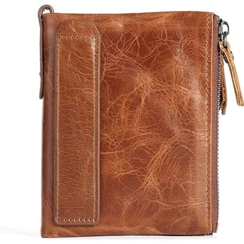 Genuine Crazy Horse Cowhide Leather Men Short Wallet Coin Purse Small Vintage card Wallets Brand High Quality Designer wallet
