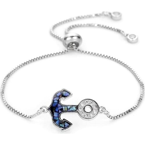 Summer Style Anchor Charm Bracelet for Women Micro Pave Cubic Zirconia Bracelet Adjustable MBR180102