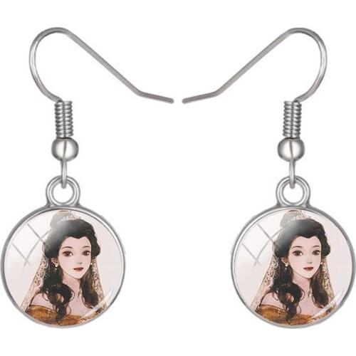 Disney Hot Selling Fashion Retro Girl Pendant Earrings Glass Earrings Jewelry Pendant Glass Cabochon Earrings For Friends