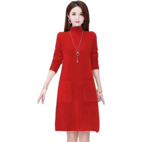 Thick Mink Velvet Long Sweater Dress Ladies Pullover Winter Wear Loose Plus Size Mother Warm Dresses Women Elegant Purple 785