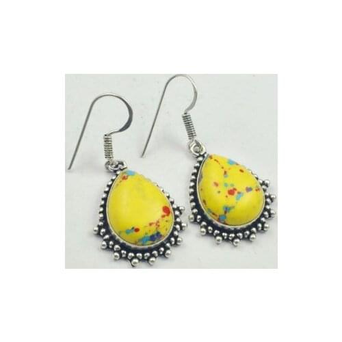 Mosaic Jaspers , Silver Overlay on Copper Earrings , 47 mm , E3360