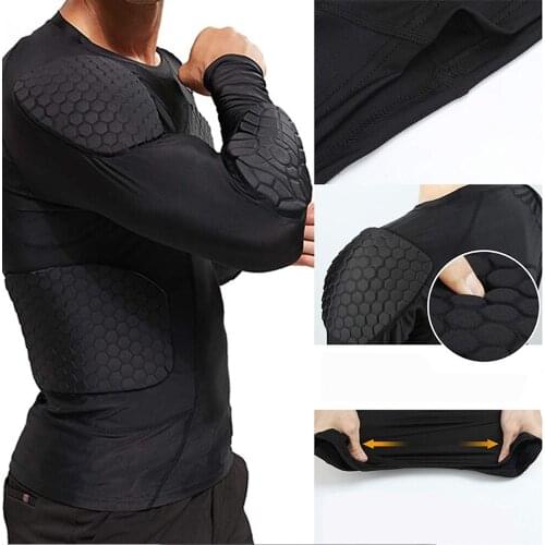 Mens Sweatshirt Long sleeve Compression Shirt Ribs Chest Protector Basketball Football Protective Equipment Training Ball Wear
