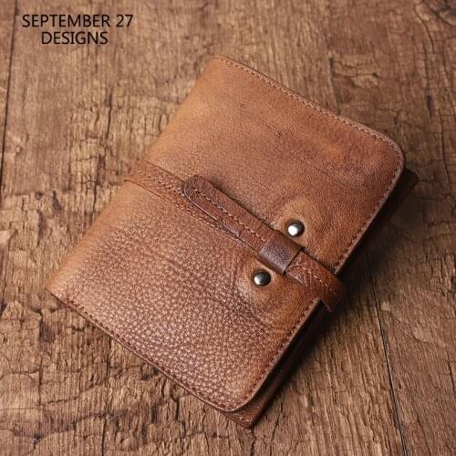 New Fashion Short Wallet Men Genuine Leather Luxury Handmade Male Vintage Clutch Bag Vertical Coin Purses Card Pouch 100%Cowskin